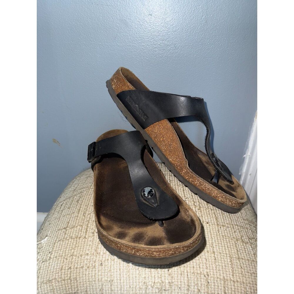 Birkenstock Black Leather 'Gizeh' Sandals, Used | Size 38/Women's 7